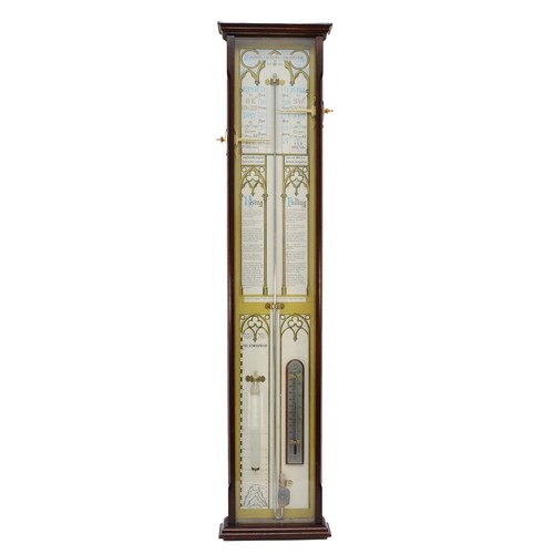 394 - A mahogany cased Admiral Fitzroy barometer, having architectural pediment with brass central finial,... 