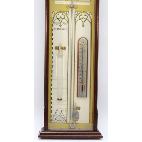 394 - A mahogany cased Admiral Fitzroy barometer, having architectural pediment with brass central finial,... 