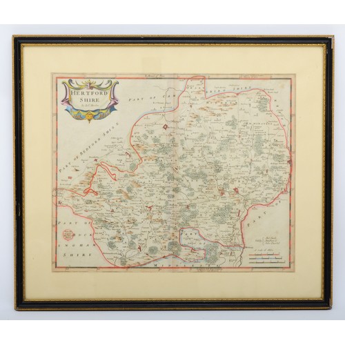 400 - Robert Morden, map of Hertfordshire, c. 1757, hand coloured engraving, 37 x 45cm