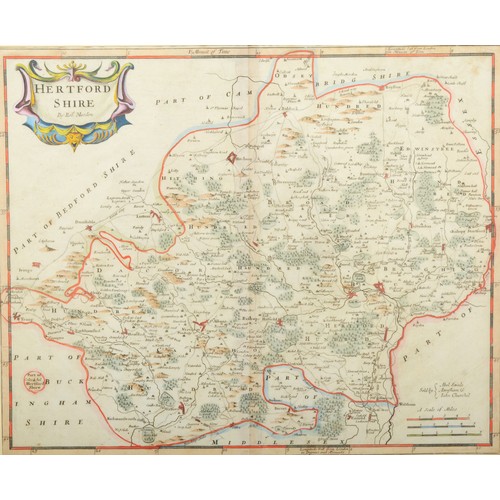 400 - Robert Morden, map of Hertfordshire, c. 1757, hand coloured engraving, 37 x 45cm