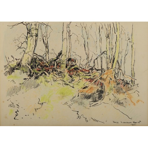 409 - Fred Lawson (1888-1968), Newbiggin, nr Leyburn, pen and ink, signed  and dated 1948, 24 x 35cm and a... 