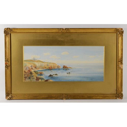 410 - Thomas Sydney, late 19th/early 20th century, Le Corbiere Lighthouse, Jersey, 19 x 44cm and a pair, T... 