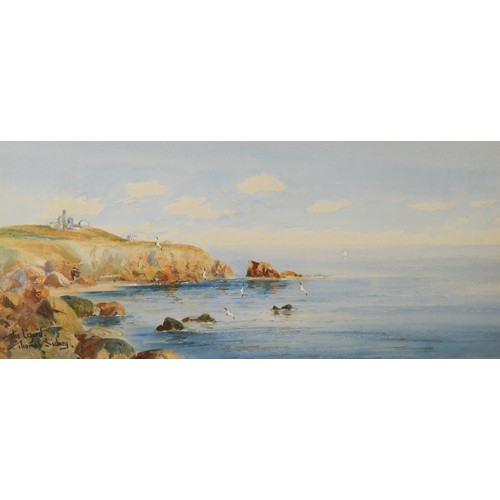 410 - Thomas Sydney, late 19th/early 20th century, Le Corbiere Lighthouse, Jersey, 19 x 44cm and a pair, T... 