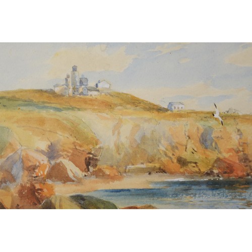 410 - Thomas Sydney, late 19th/early 20th century, Le Corbiere Lighthouse, Jersey, 19 x 44cm and a pair, T... 