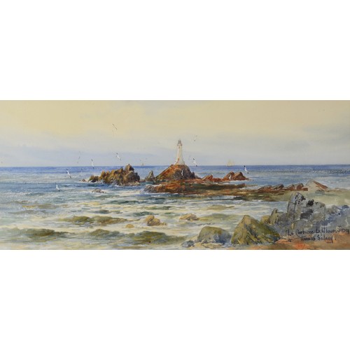 410 - Thomas Sydney, late 19th/early 20th century, Le Corbiere Lighthouse, Jersey, 19 x 44cm and a pair, T... 