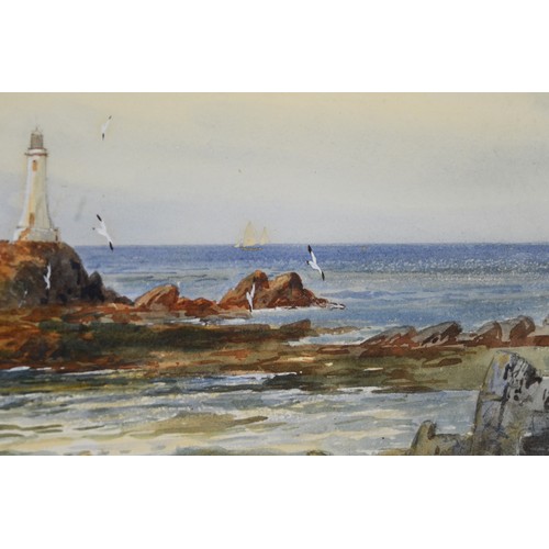 410 - Thomas Sydney, late 19th/early 20th century, Le Corbiere Lighthouse, Jersey, 19 x 44cm and a pair, T... 