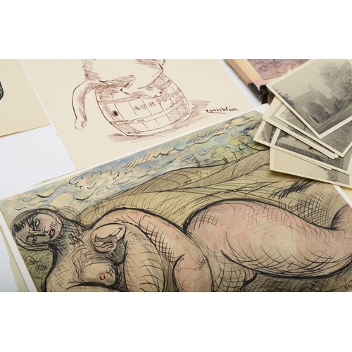 412 - In the circle of Venessa Bell (1879-1961) female nude, pen, ink and watercolour, signed and dated 19... 