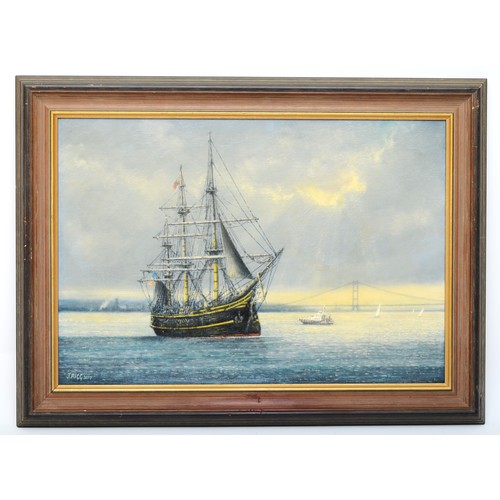 503 - Jack Rigg (1927-): Tall Ship 'Bounty' on the Humber, oil on board signed and dated 2007, 44cm x 65cm