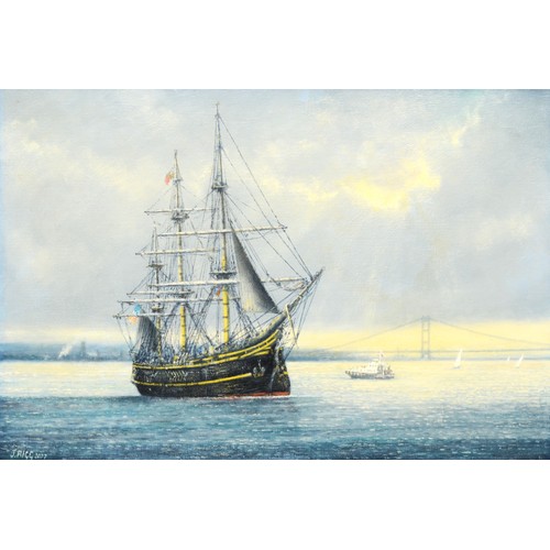 503 - Jack Rigg (1927-): Tall Ship 'Bounty' on the Humber, oil on board signed and dated 2007, 44cm x 65cm