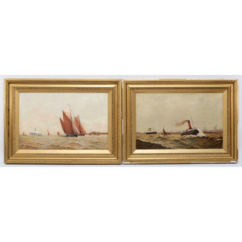 504 - William Barker (19/20th century), a pair, two Liverpool fishing smacks and a steam ship on the Merse... 