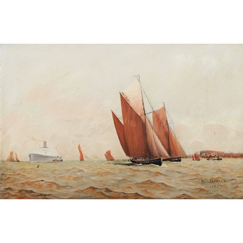 504 - William Barker (19/20th century), a pair, two Liverpool fishing smacks and a steam ship on the Merse... 