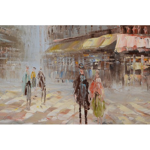 509 - Caroline Burnett (1877-1950), Parisian street scene, oil on canvas, signed, 59 x 90cm