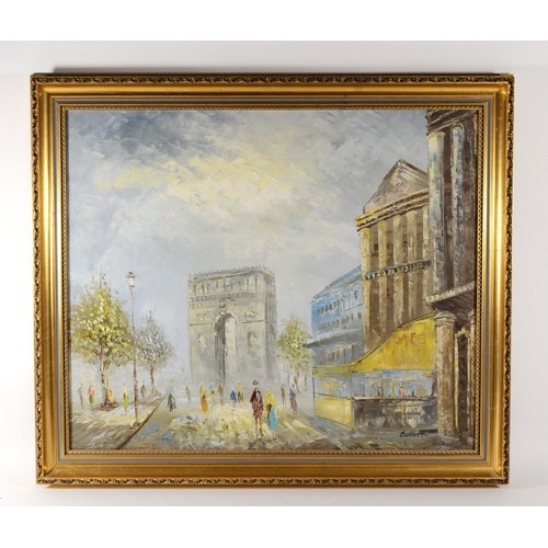 510 - Caroline Burnett (1877-1950), Parisian street scene with the Arc De Triomphe, oil on canvas, signed,... 