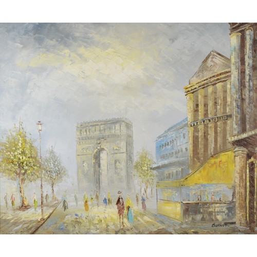 510 - Caroline Burnett (1877-1950), Parisian street scene with the Arc De Triomphe, oil on canvas, signed,... 