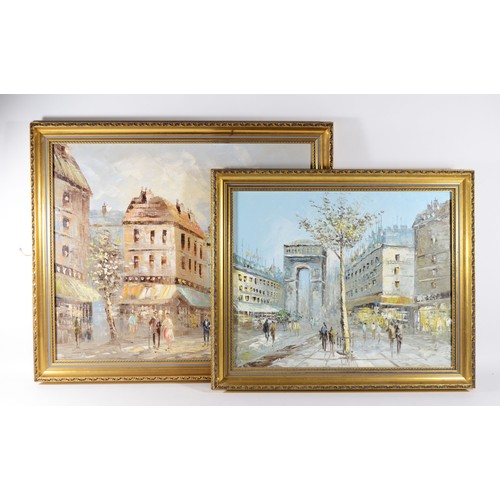 511 - French impressionist school, late 20th century, Parisian street scene, oil on canvas, indistinctly s... 