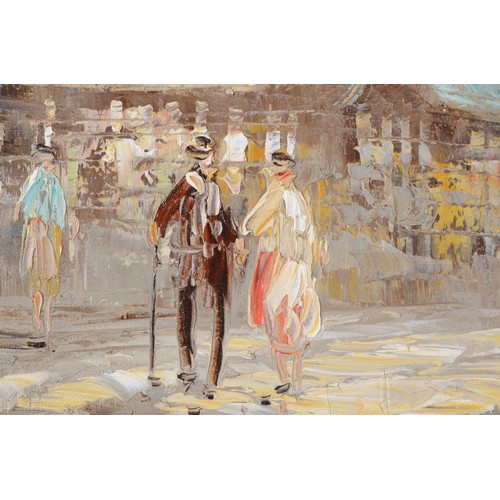 511 - French impressionist school, late 20th century, Parisian street scene, oil on canvas, indistinctly s... 