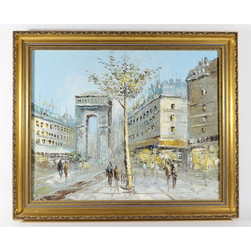 511 - French impressionist school, late 20th century, Parisian street scene, oil on canvas, indistinctly s... 