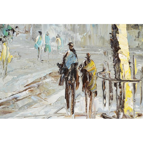 511 - French impressionist school, late 20th century, Parisian street scene, oil on canvas, indistinctly s... 