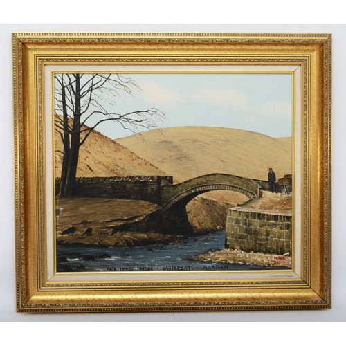 514 - Peter Brook, (1927 - 2009), Horse Bridge, Eastergate, Marsden, moorland landscape with man and dog, ... 