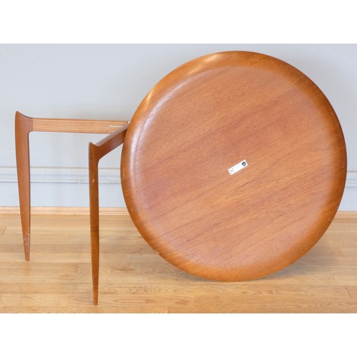 578 - A Fritz Hansen Danish teak folding side table, circa 1960-1969, model 0763.
60cm diameter.