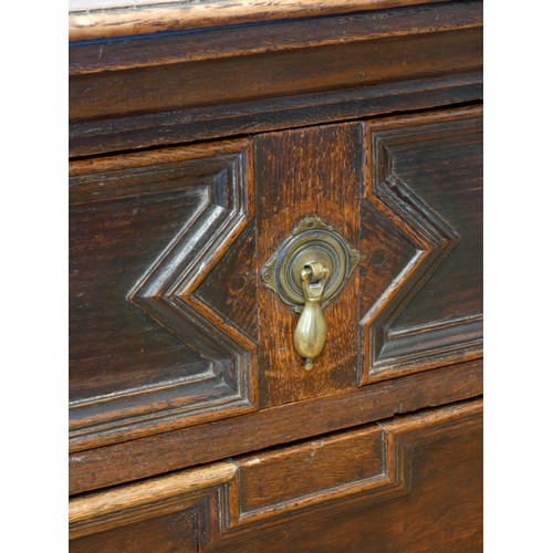 533 - A William III oak chest of drawers, having two short drawers over three graduated long drawers, moul... 