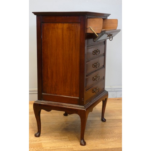 537 - An Edwardian mahogany six height music chest of drawers, having drop down drawer fronts with brass h... 