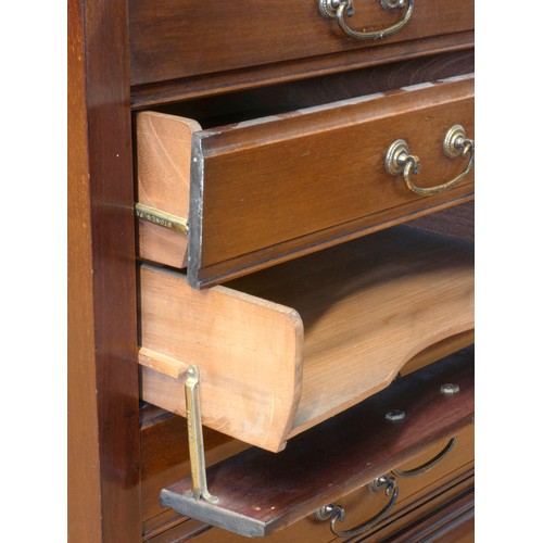 537 - An Edwardian mahogany six height music chest of drawers, having drop down drawer fronts with brass h... 