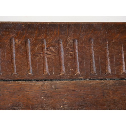 539 - A 17th century and later oak coffer, the rectangular panelled hinged lid with moulded edge, over fou... 