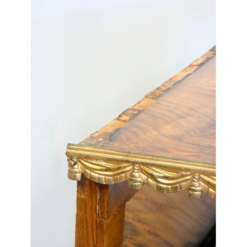 548 - A late 19th century French burr walnut and stained fruitwood writing table, with ormolu mounts, the ... 