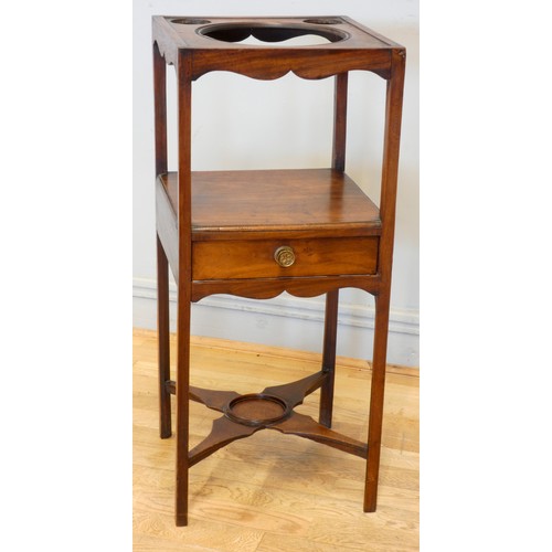 556 - A Victorian mahogany washstand, having single frieze drawer, with lower stretcher on stile supports.... 