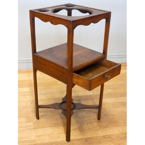 556 - A Victorian mahogany washstand, having single frieze drawer, with lower stretcher on stile supports.... 