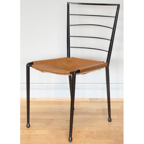 575 - A Ladderax chair by Robert Heals, c. 1960s, the black satin painted metal frame with tan leather sea... 