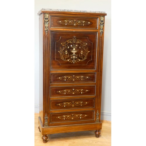 549 - A 19th century French Louis XV style ormolu mounted parquetry and rosewood secrétaire à abattant, th... 