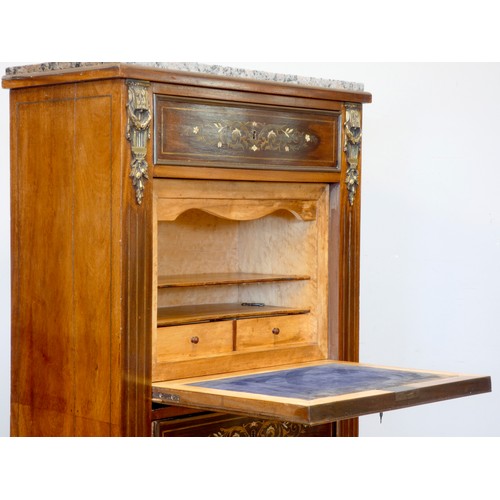 549 - A 19th century French Louis XV style ormolu mounted parquetry and rosewood secrétaire à abattant, th... 