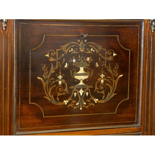 549 - A 19th century French Louis XV style ormolu mounted parquetry and rosewood secrétaire à abattant, th... 