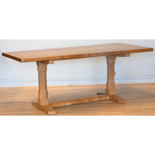 571 - A Peter 'Rabbitman' Heap of Wetwang oak dining suite, comprising refectory table with adzed oblong t... 