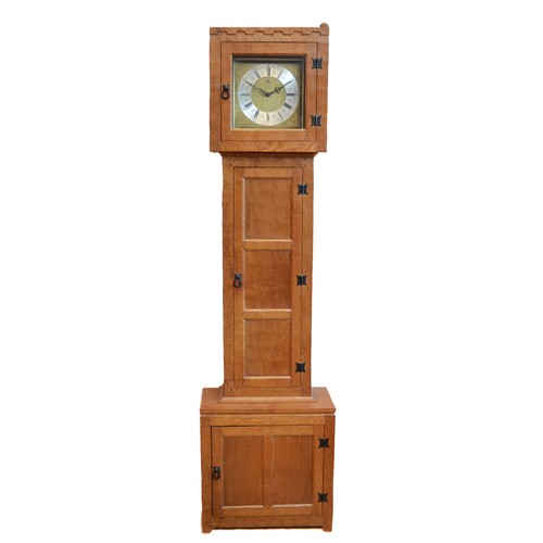 569 - A Peter 'Rabbitman' Heap of Wetwang English oak longcase clock, the oblong hood with half-penny styl... 