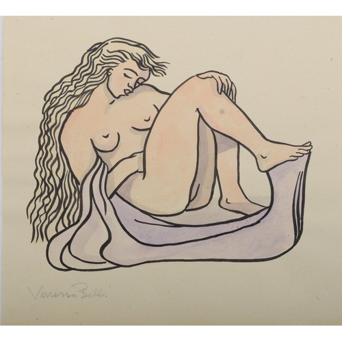 412 - In the circle of Venessa Bell (1879-1961) female nude, pen, ink and watercolour, signed and dated 19... 