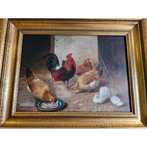 506 - Henry Garland (fl. 1854-1890), chickens and doves, oil on canvas, signed, 26 x 37cm