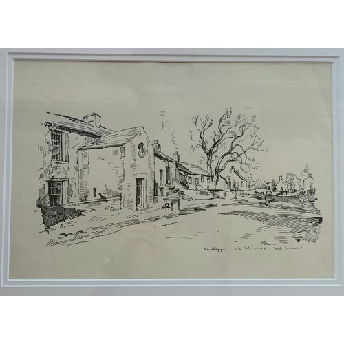 409 - Fred Lawson (1888-1968), Newbiggin, nr Leyburn, pen and ink, signed  and dated 1948, 24 x 35cm and a... 