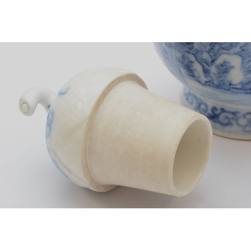 339 - A Chinese blue and white chocolate pot, with figural decoration, 18cm