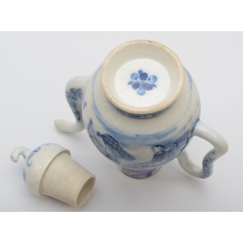 339 - A Chinese blue and white chocolate pot, with figural decoration, 18cm