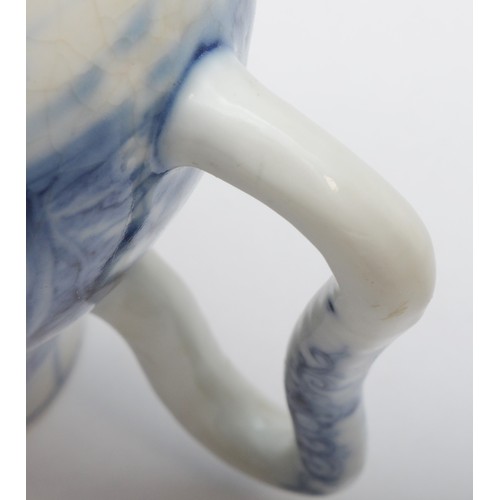 339 - A Chinese blue and white chocolate pot, with figural decoration, 18cm