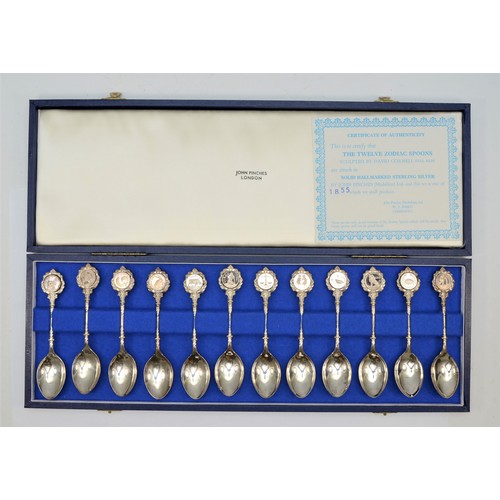 9 - A silver set of 12 Zodiac limited edition tea spoons, by David Cornell for John Pinches, London 1971... 