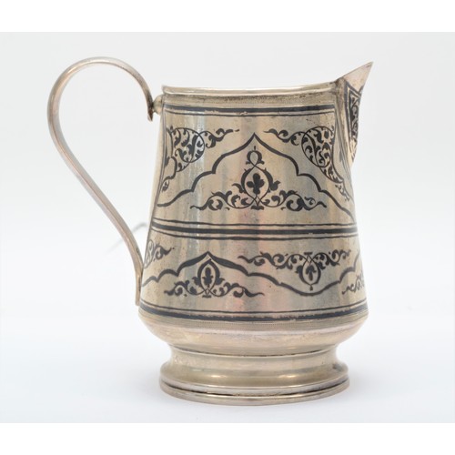 13 - A Russian silver and niello cream jug, Soviet 875 control mark, 10cm, 132gm