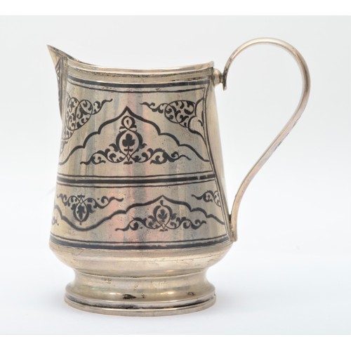 13 - A Russian silver and niello cream jug, Soviet 875 control mark, 10cm, 132gm