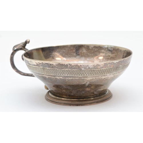 14 - An Ottoman Empire Turkish silver cup, pre 1923 Tughra control mark, with bird capped handle, diamete... 