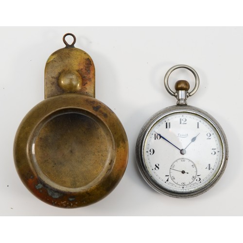 83 - Limit, a nickel open face keyless wound screw back pocket watch with a brass miners screw front prot... 