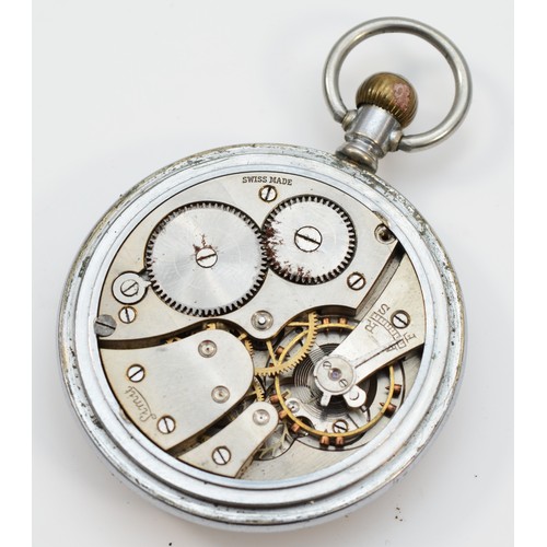 83 - Limit, a nickel open face keyless wound screw back pocket watch with a brass miners screw front prot... 