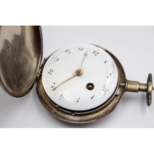 89 - Jonathan Jones, London, a George III silver full hunter verge fusee pocket watch, London 1800, spare... 